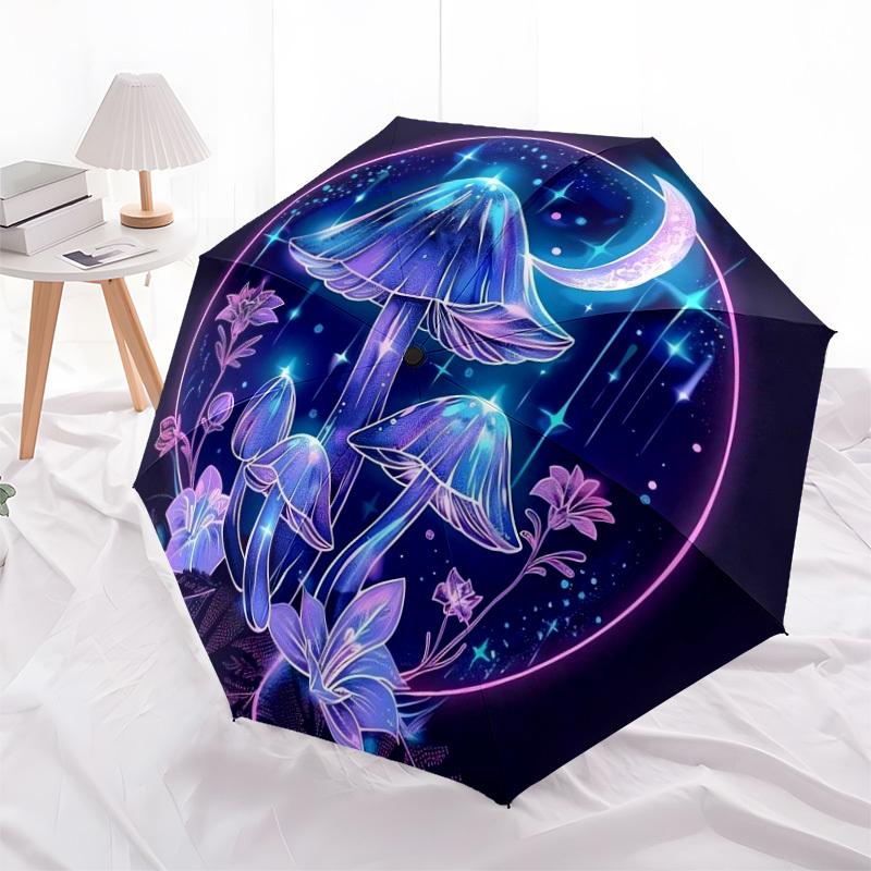1pc Fantasy Mushroom Night Scene Umbrella with Plastic Handle,Suitable for All Seasons Home Travel Outdoor UmbrellaDD1557