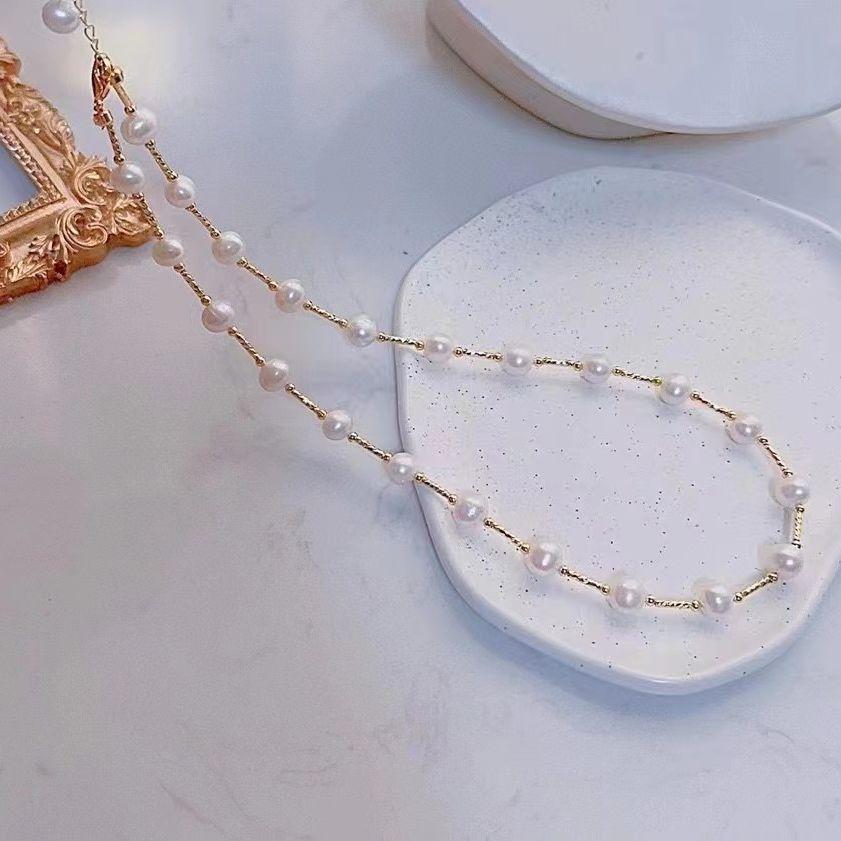 Классическая модная гипсофила цепочка на ключицу жемчужное ожерелье из пресноводного жемчуга нишевой дизайн ожерелье натуральное жемчужное ожерелье белый