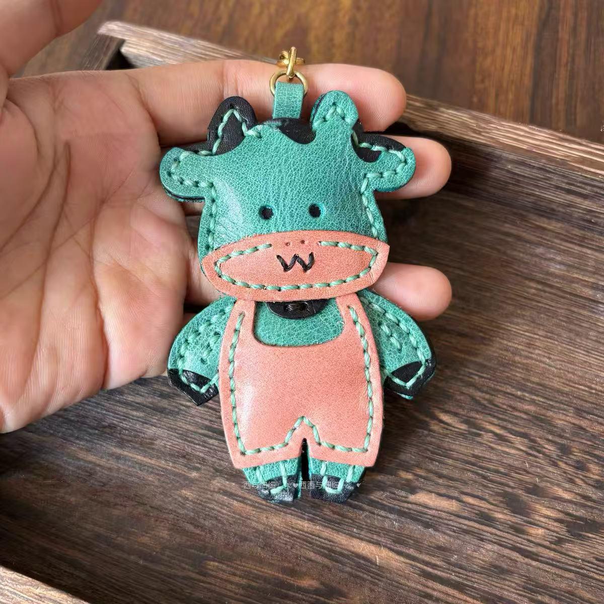 Adorable Calf Zodiac Cowhide Keychain - Handmade Car Charm