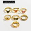 7Pcs/Set Rhinestone Flower Ring Set Camellia Flower Irregular Rings Unique Enamel Finger Rings  Gift