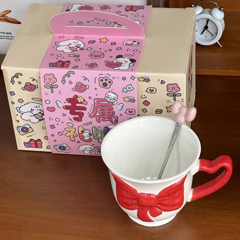 High-value bow ceramic mug for girls' birthday gift, couple drinking cup, girlfriend souvenir gift box