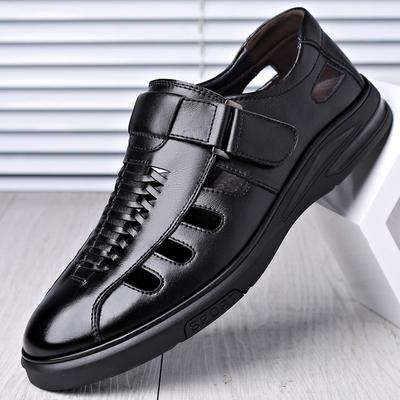2025 Summer Men's Daily Casual Leather Shoes Men's Leather Hollow Breathable Sandals Hole Shoes 5888