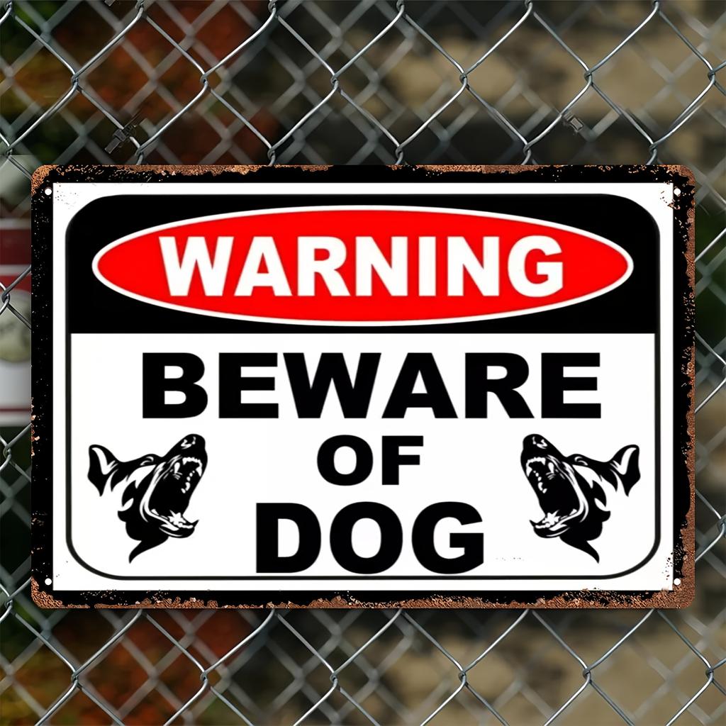 Beware of Dog Security Guard Metal Tin Sign Unframed Warning Plaque for Home Decor