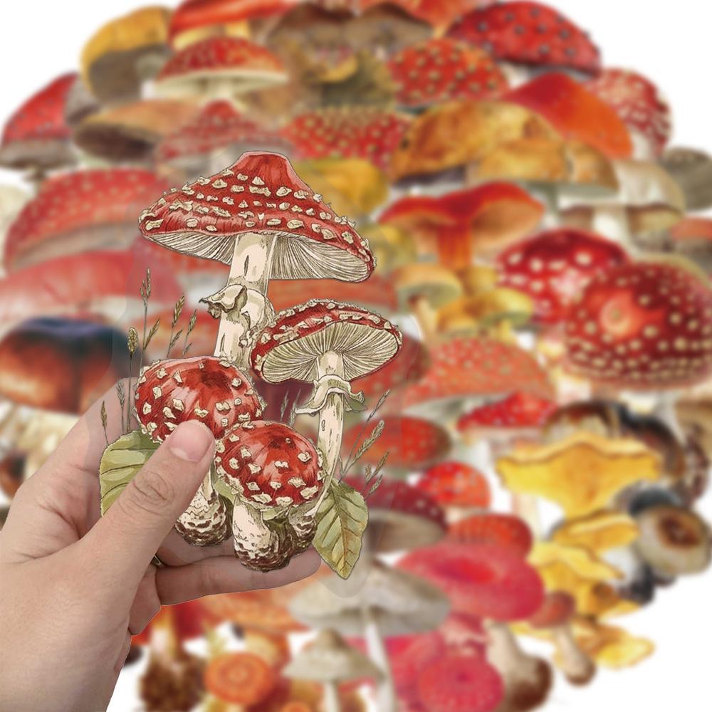 50PCS Transparent Retro Mushroom Graffiti Stickers Phone Guitar Laptop Notebook Suitcase Cup Waterproof PET Sticker Decals Toy