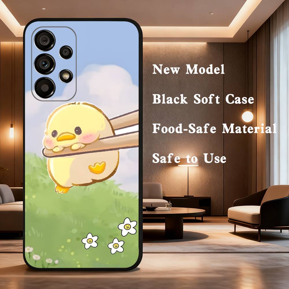 Cute Little Yellow Duck Case For Samsung Galaxy A73,52,71,53,32,72,41,J7,22,Note,31,8,9,Soft Black Silicone Cover