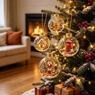 Pallina di Natale Trasparente con Luce Ciondolo Babbo Natale Decorazione per la Casa