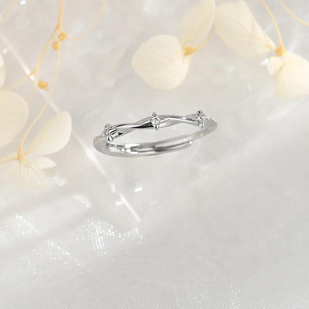 PONYKISS  Sterling Silver Zircon Mobius Star Adjustable Rings for Women Romantic Fine  Minimalist Shining Accessories