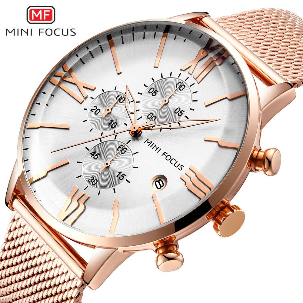 Fashion Men's Watch Multi-functional Chronograph Movement Calendar Waterproof Steel Mesh Belt