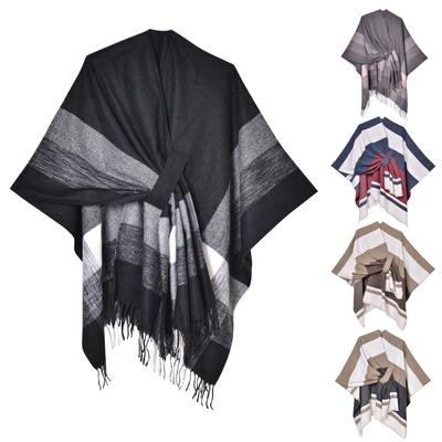 Women Spring Winter Bandage Striped Cape Warm Scarf Faux Cashmere Shawl