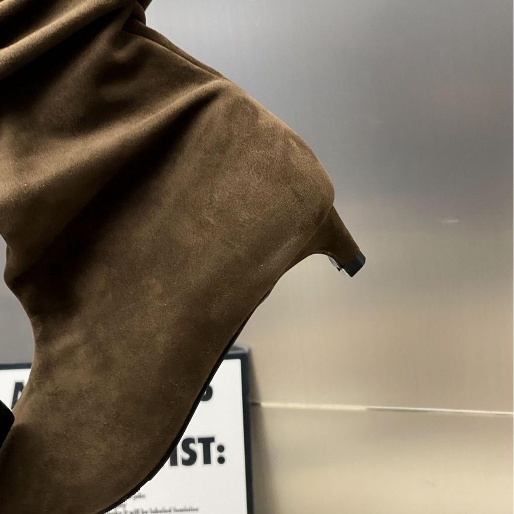 2025 Autumn New Pointed Pleated Low Tube Thin Fashion Martin Chelsea Women's Short Boots