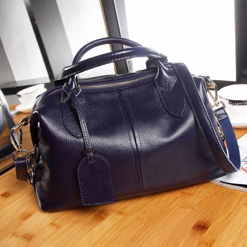 Elegante bolso bandolera Boston de piel auténtica, sencillo bolso de hombro para mujer