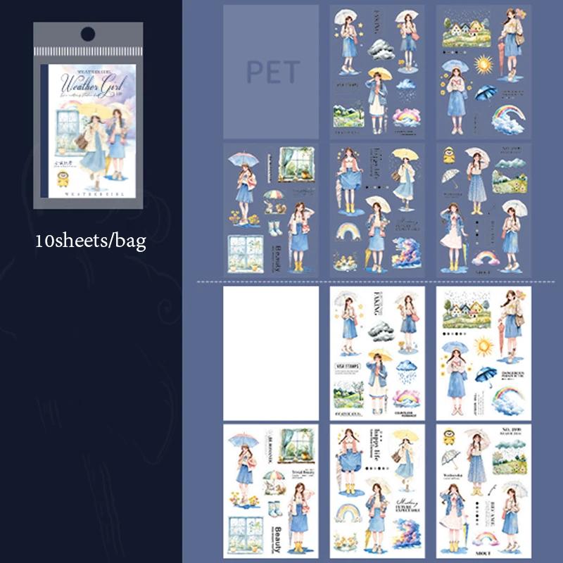 Mr Paper 200pcs/bag Weather Girl Series Aquascape Die-cut Sticker Book Handbook Material DIY Scrapbook Photo Frame Card Diary