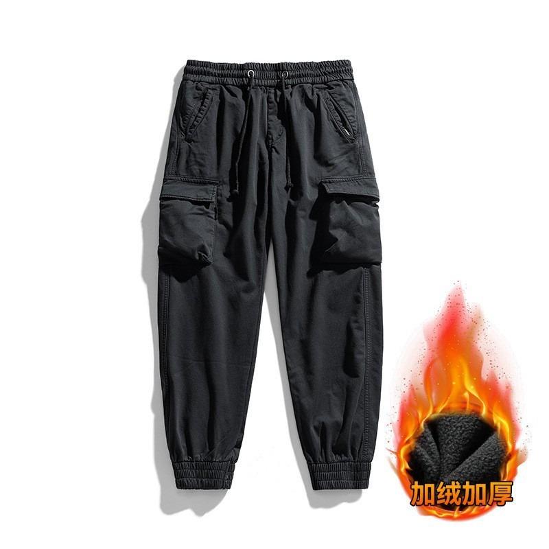 

Winter Men s Thickened and Velvet Overalls Trendy Brand Ruffian Handsome Functional Leggings Cotton Thick Casual Pants 28 чёрный