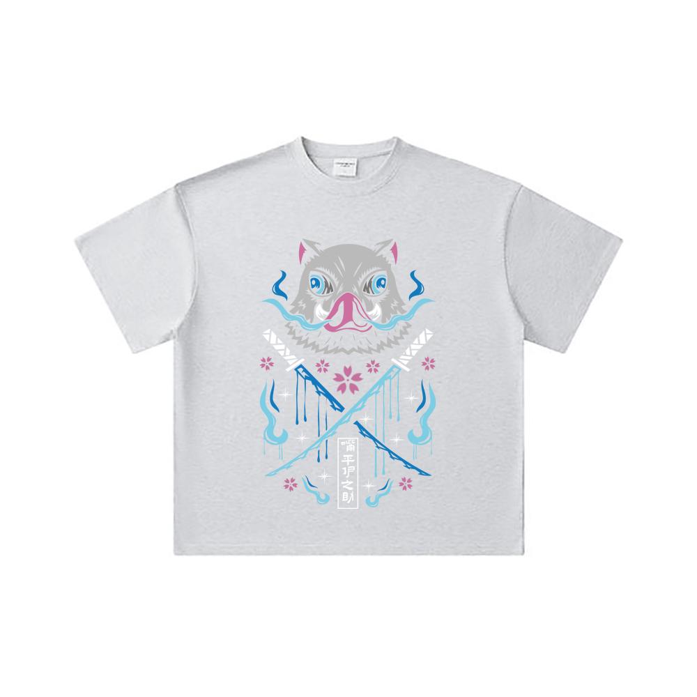260 GSM Double Yarn 32 Count 100% Cotton Demon Slayer V97 Inosuke Print Unisex Heavy Cotton T Shirt