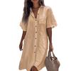 Women Shirt Lapel Short Sleeve Casual Commuter Style Shirt Solid Color Loose