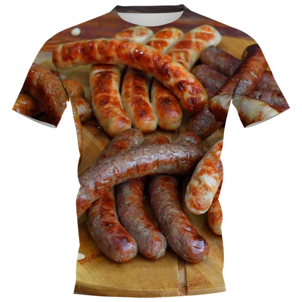 Divertente T-shirt Stampata 3D con Cibo Salsiccia Uomo e Donna Casual Girocollo Manica Corta Harajuku Extra Large 6 Top