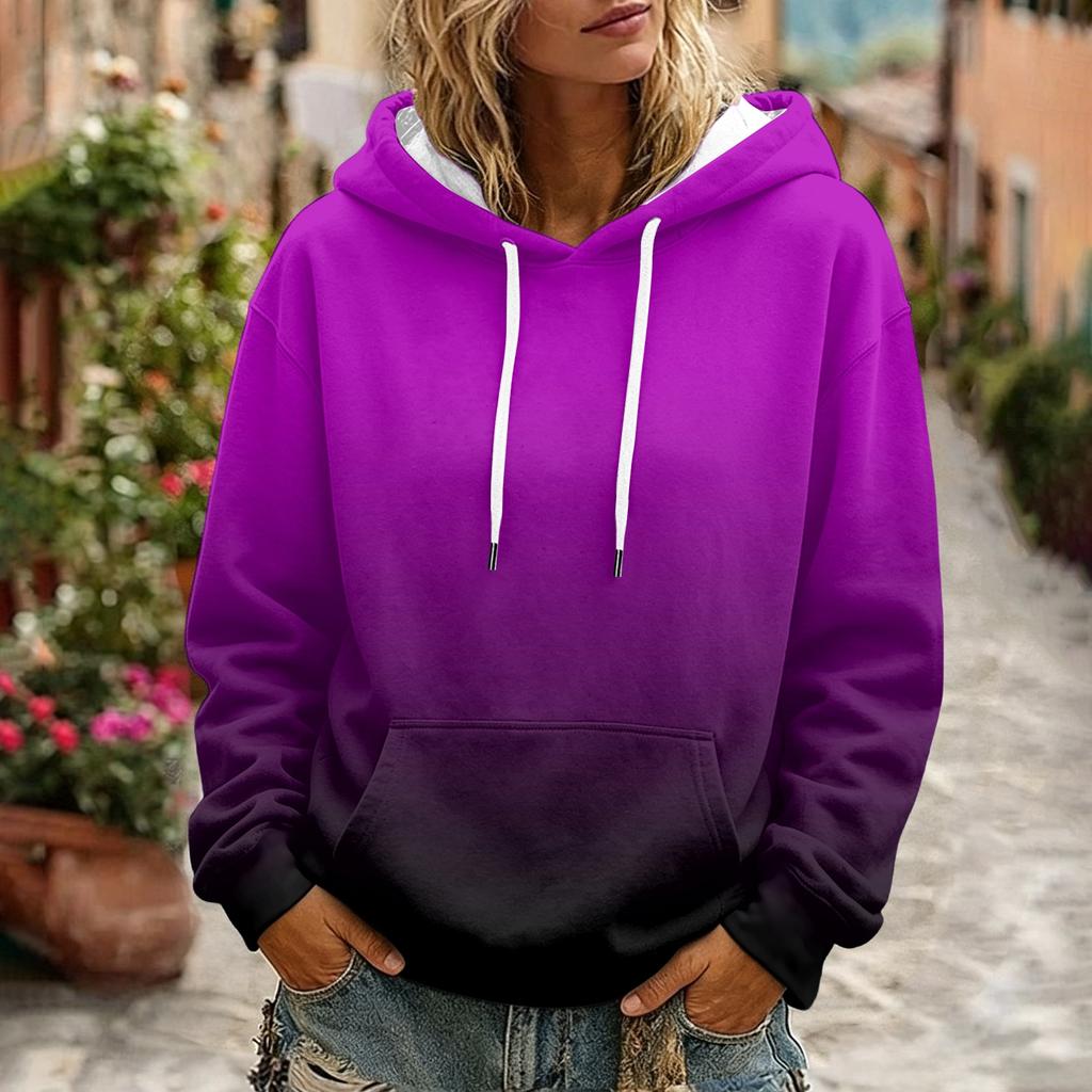 Women's Gradient Printed Long Sleeve Hoodie with Pocket and Casual Top