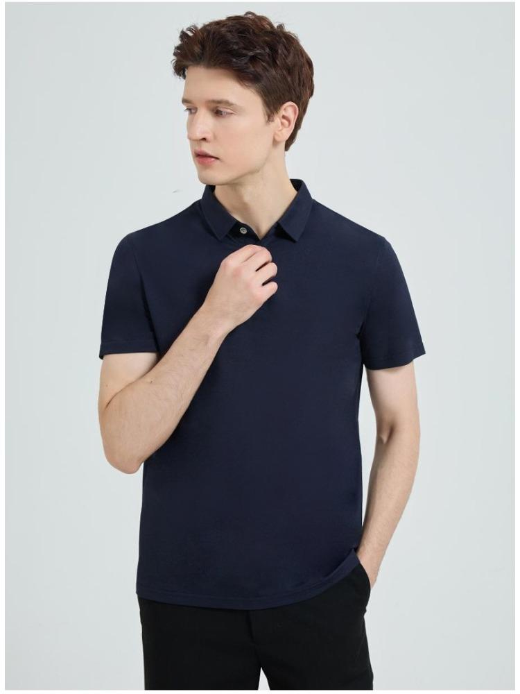 Men's Mulberry Silk Short-sleeve Lapel T-shirt Summer Tencel Drape Wrinkle-free Minimalist Lightweight Breathable Summer Casual Business T-shirt