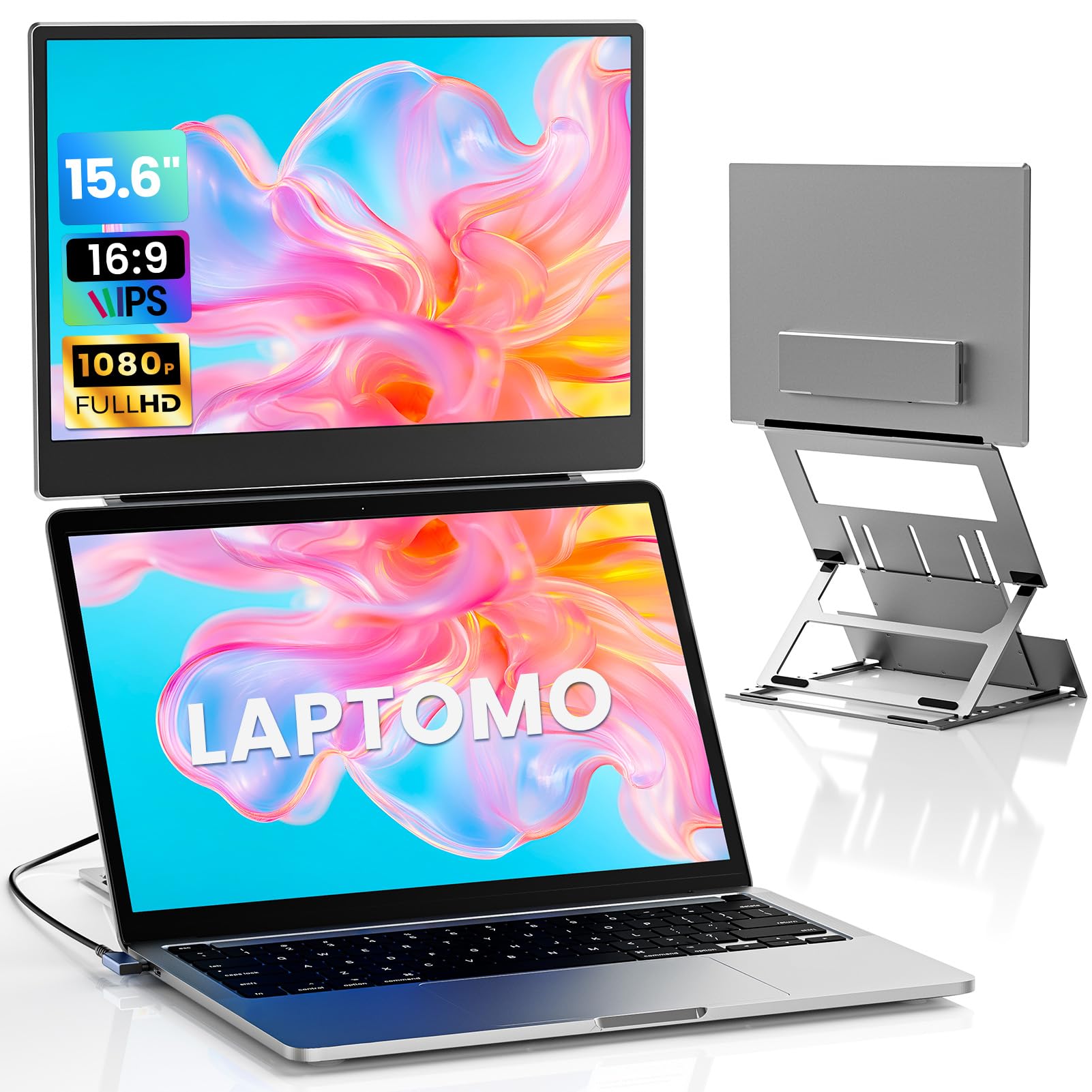 

Laptomo Dual Monitor Mobile IPS FHD Foldable Laptop Portable Monitor Extension with and HDMI Compatible with and Switch 15.6-inch Display, 1080P, чорний