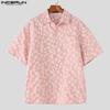 INCERUN S-XXXXXL Men Lapel Neck Short Sleeve Flowers Texture Buttons Casual Shirts