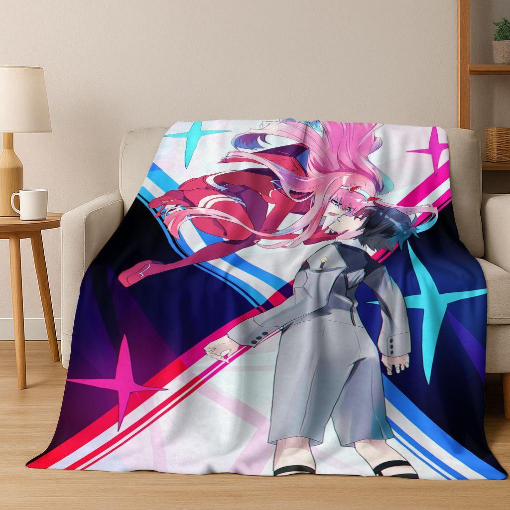 002 Zero Two DARLING In FRANXX Sexy Girl Cartoon Art Flannel Blanket,Cozy Soft Throw Blanket for Home Bedroom Bed Sofa Cover