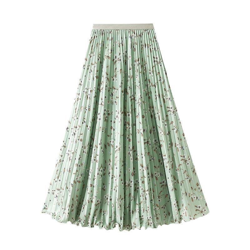 Women's High Waist Floral Pleated Midi Skirt for Spring/Summer 2026 - A-line with Wide Hem (D9908)