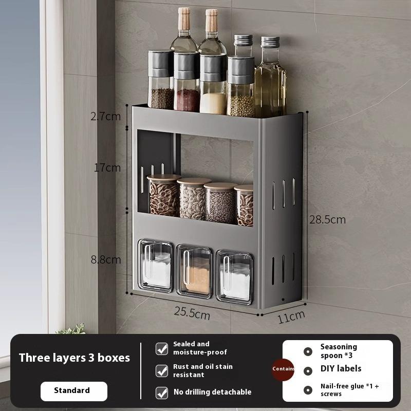 Kitchen Rack High-end Household Non-punching Wall-mounted Seasoning Box Oil Sauce and Vinegar Storage Rack Seasoning Tank Shelf