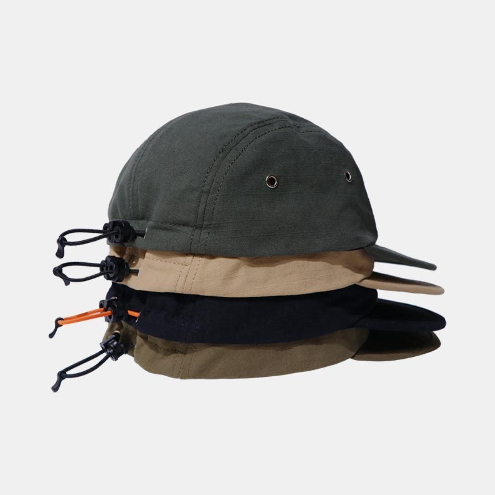 Baseball Cap Niche Camping Japanese Minimal Solid Color 4-Panel Drawstring For Men&Women All-Match Street Peaked Hat