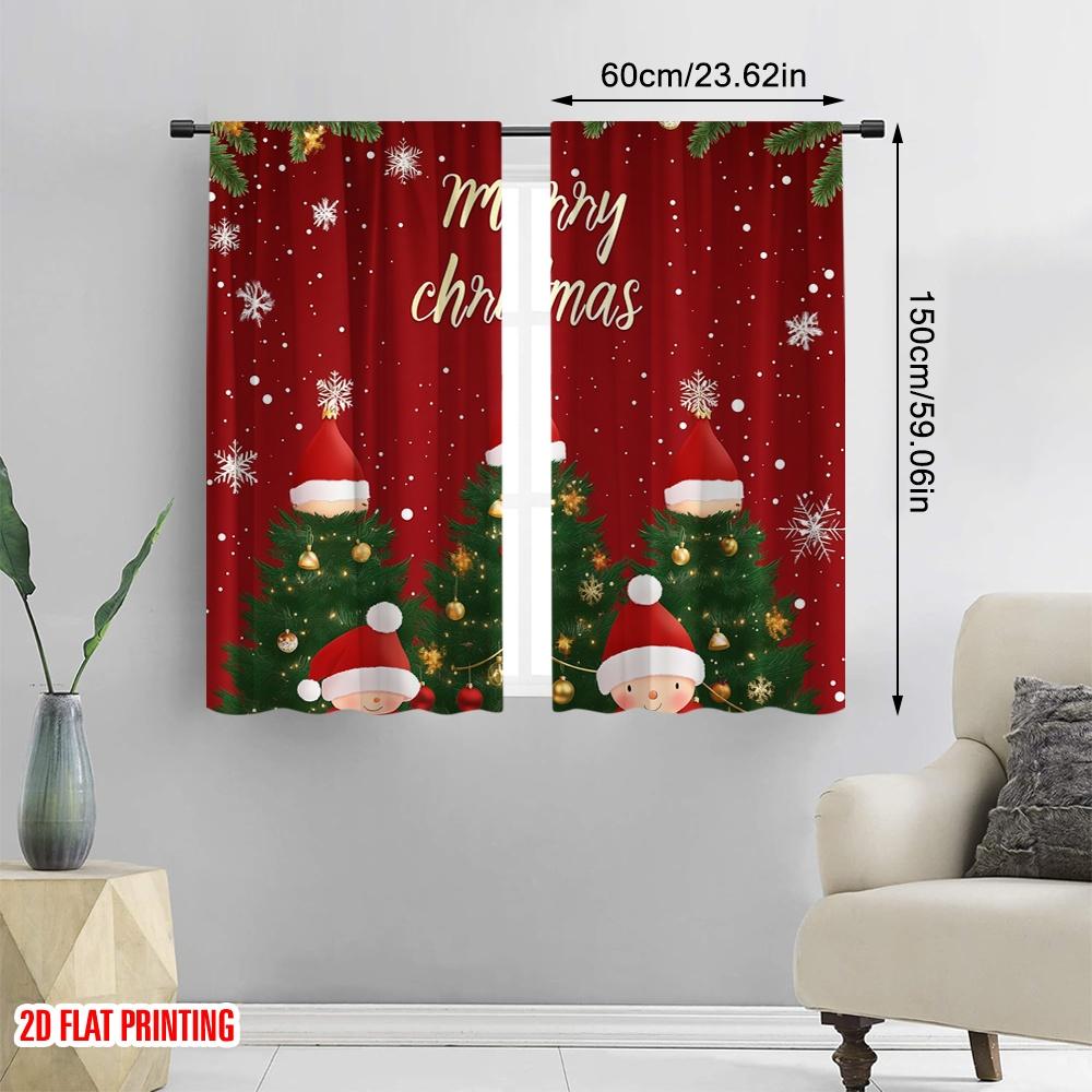 2pcs,2D Plane Printing Contemporary Curtains Christmas Trees Holiday Season (3) Versatile Durable Polyester (without Rod) Home