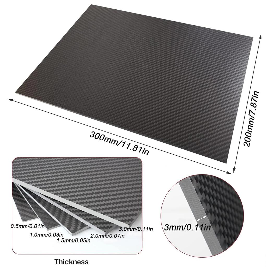 1pc 200x300mm 3K Carbon Fiber Plate, 0.5-3mm Thickness Carbon Material Panel for Craft & Project Making