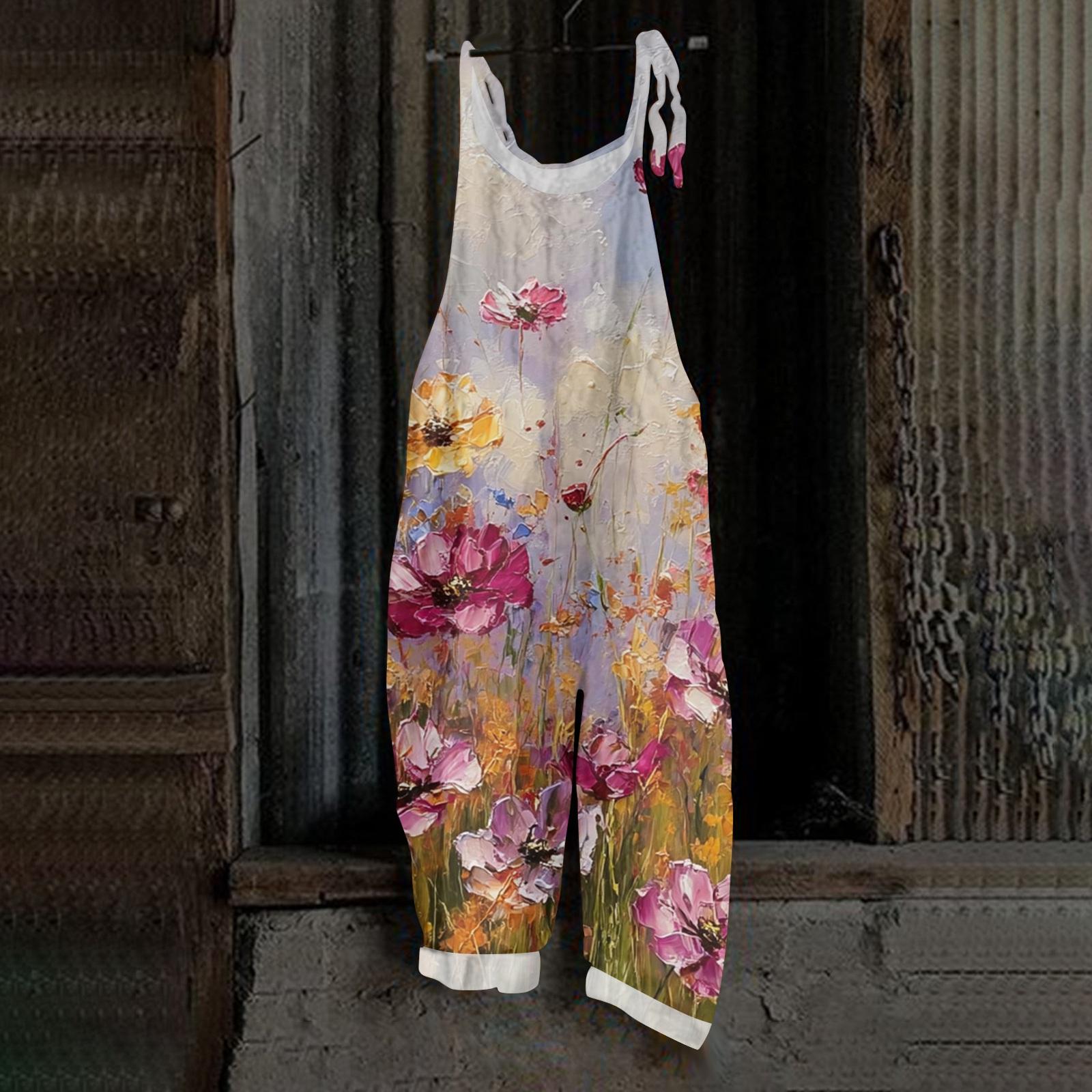 

Жіночі ретро-комбінезони з принтом, повсякденні, вільні, бавовняні та лляні, цілісні штани XXXXXL фіолетовий