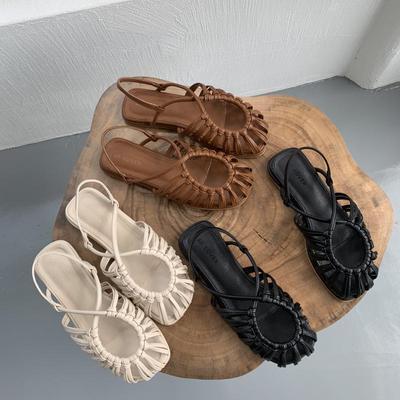 Korean Version of Woven Belt Hollow Flat-bottomed Beach Sandals Women's Summer 2025 New Soft-soled Comfortable Roman Shoes Temperament