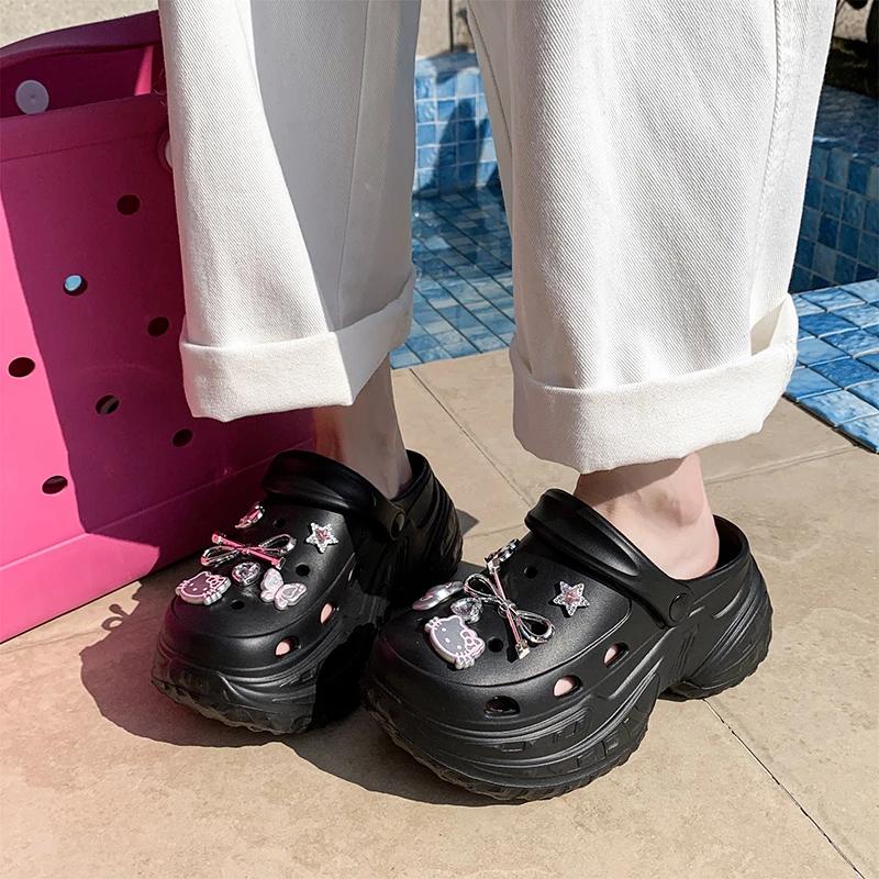 

Модная обувь женская 2025 Закрытый носок Женские тапочки Модная металлическая отделка Повседневные тапочки Женские Новинка Бестселлер Тапочки на платформе 35 чёрный