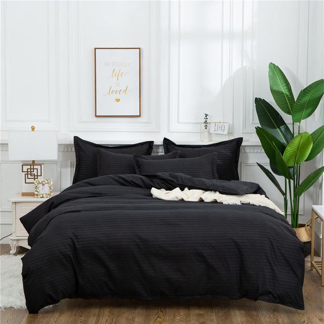 Home Textile Black Quilt Set Double Queen King Size Bedding Set Solid Color High Quality Comforter Duvet Cover