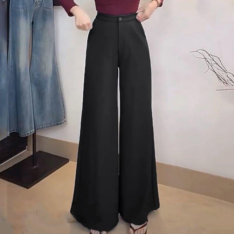High-Waist Micro-Flare Drape Suit Pants - Slimming, Tummy-Concealing, Wide-Leg Design