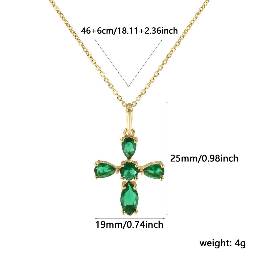 1 Piece Gold Plated Cross Charm Necklace Brass Chain Cubic Zirconia Pendant Necklace For Women Fashion Jewelry 46cm + 6cm