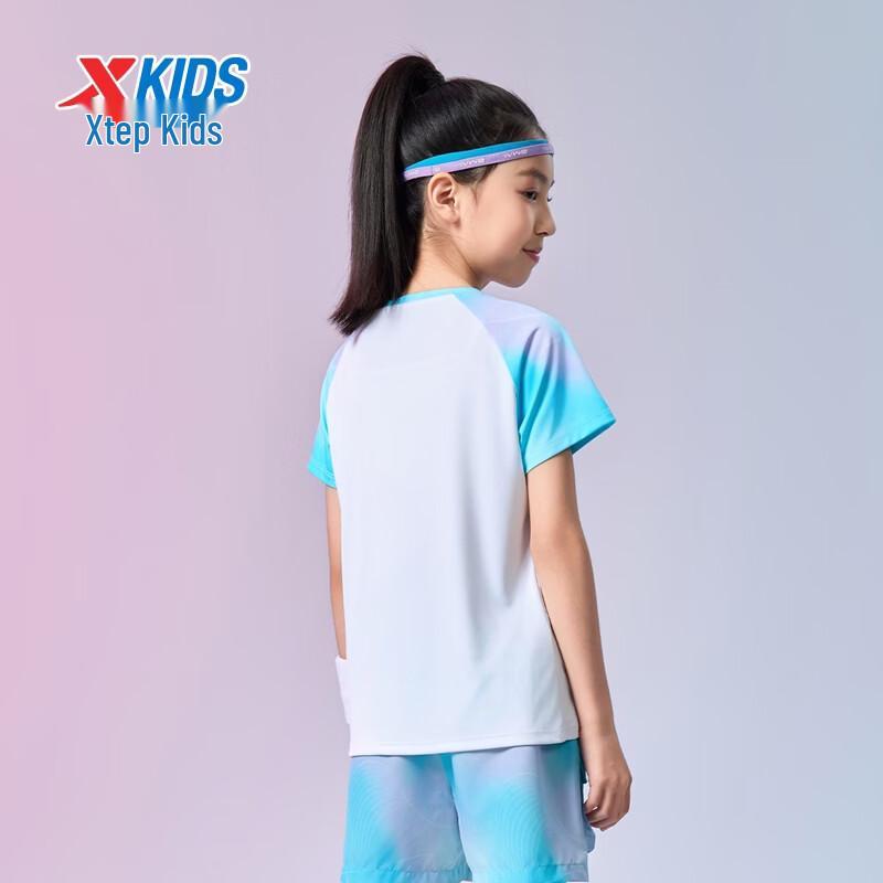 XTEP Girls' Gradient Print Quick-Dry Short Sleeve Knit Top