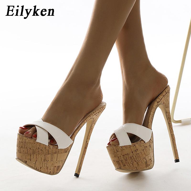 Mode Eilyken 2025 Neue Sexy Super High Heels Damen Hausschuhe Sandalen Mode Plateau Offene Zehen Party Laufsteg Pantoletten Pantoletten