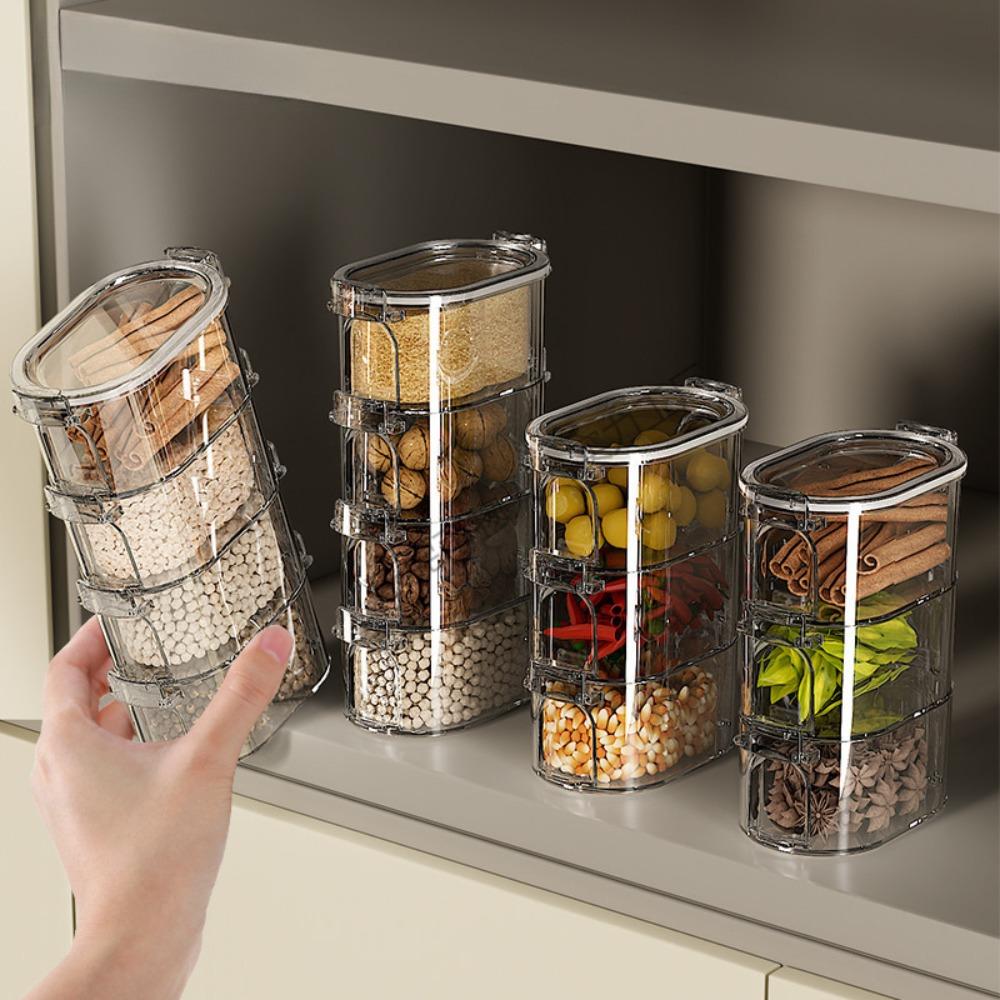 Stackable Salt Jar Transparent Spice Organizer Kitchen Storage Tools Food Storage Box  Tea Coffee