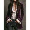 Giacca da Donna in Velluto a Manica Lunga con Bordino Floreale Ricamato Capo d'Abbigliamento Esterno Casual