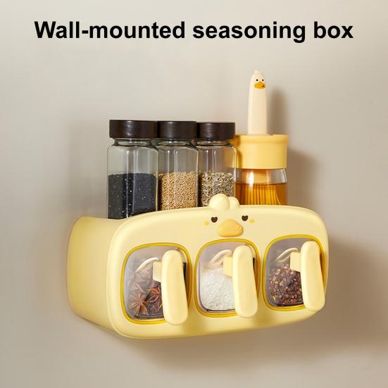 Nástěnný stojan na koření s lžičkou Průhledný vzduchotěsný dávkovač koření Multifunkční krabička na koření Nádoba Kuchyňský úložný organizér