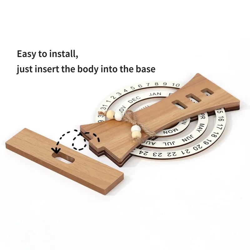 Wooden Creative Calendar Perpetual Calendar Home Decoration Office Desktop Decoration Manual Rotating Desk Calendar YLE324