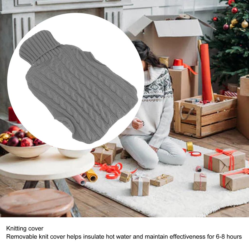 Hot Water Bag Rubber Explosionproof Water Injected Hand Warming Bag with Knit Hand Insert Cover Large