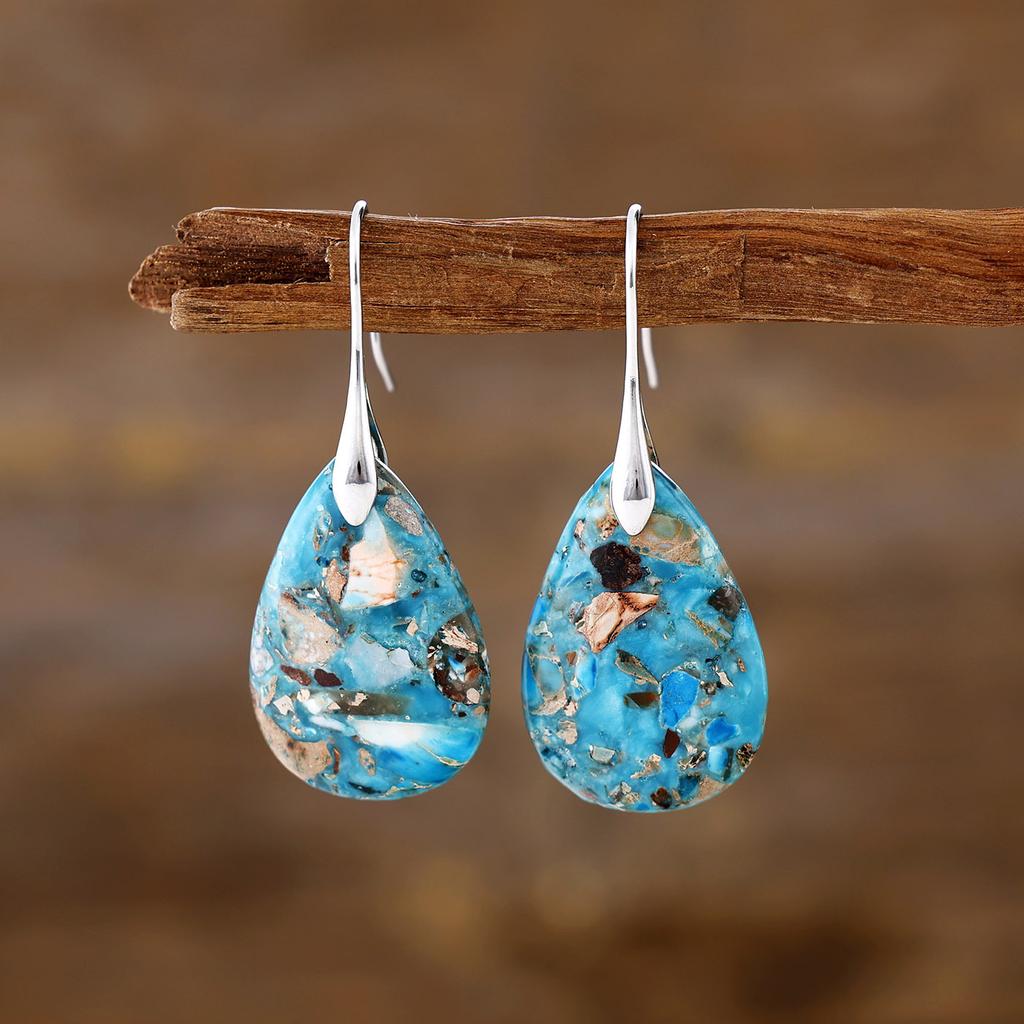 Bohemian New Vacation Style Half Jewel Water Drop Pendant Earrings European and American Popular Accessories