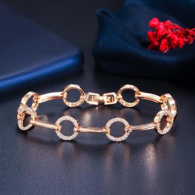 WWJ Top Quality Golden Color Inlay Cubic Zirconia Circle Link Bracelet