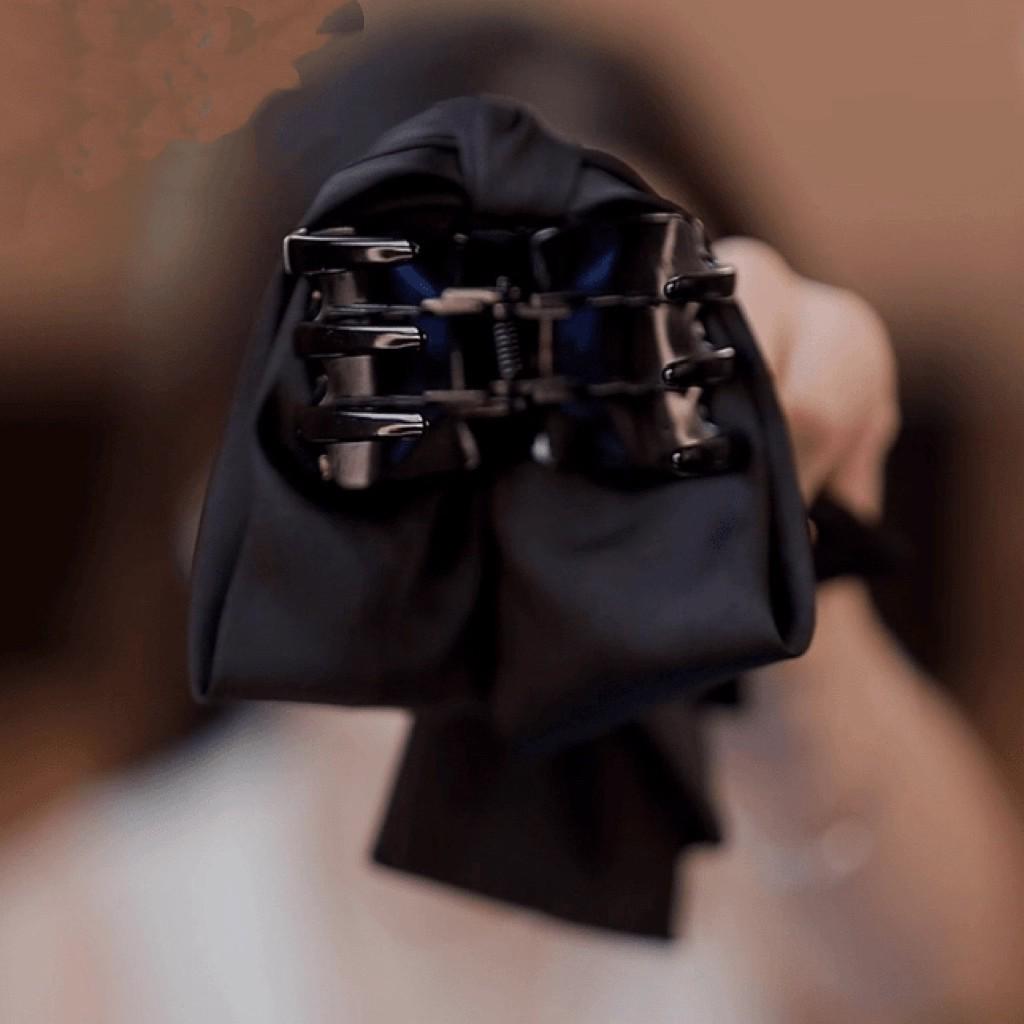 Korean Black Bow Hair Clip for Women - 2025 High-End Ponytail Hairpin, Small Claw Half-Up Clip
