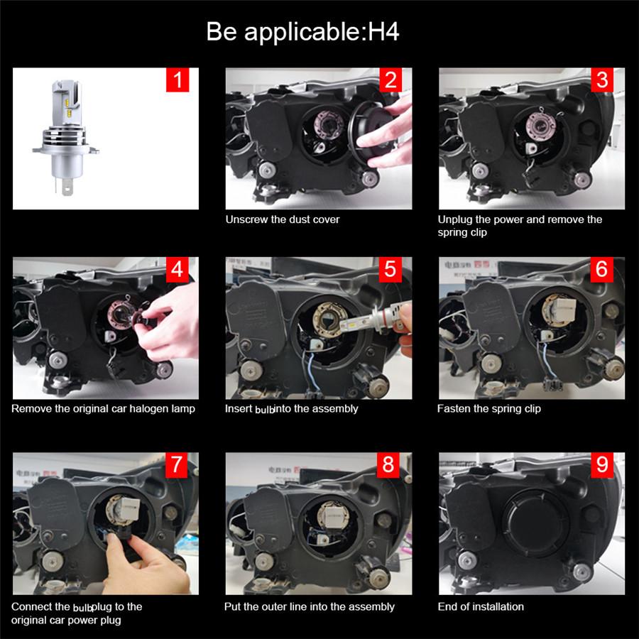 2X H4 9003 Hb2 Led Headlights Bulbs High&Low Beam 110W 12000Lm Error Free White