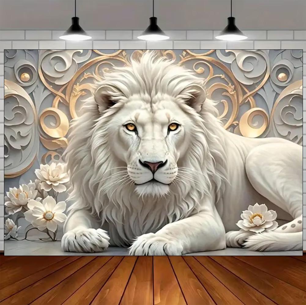 Luxury White Lion Backdrop Supplies White and Gold Regal Animal Background Birthday Photozone Party Decoration Photography Props