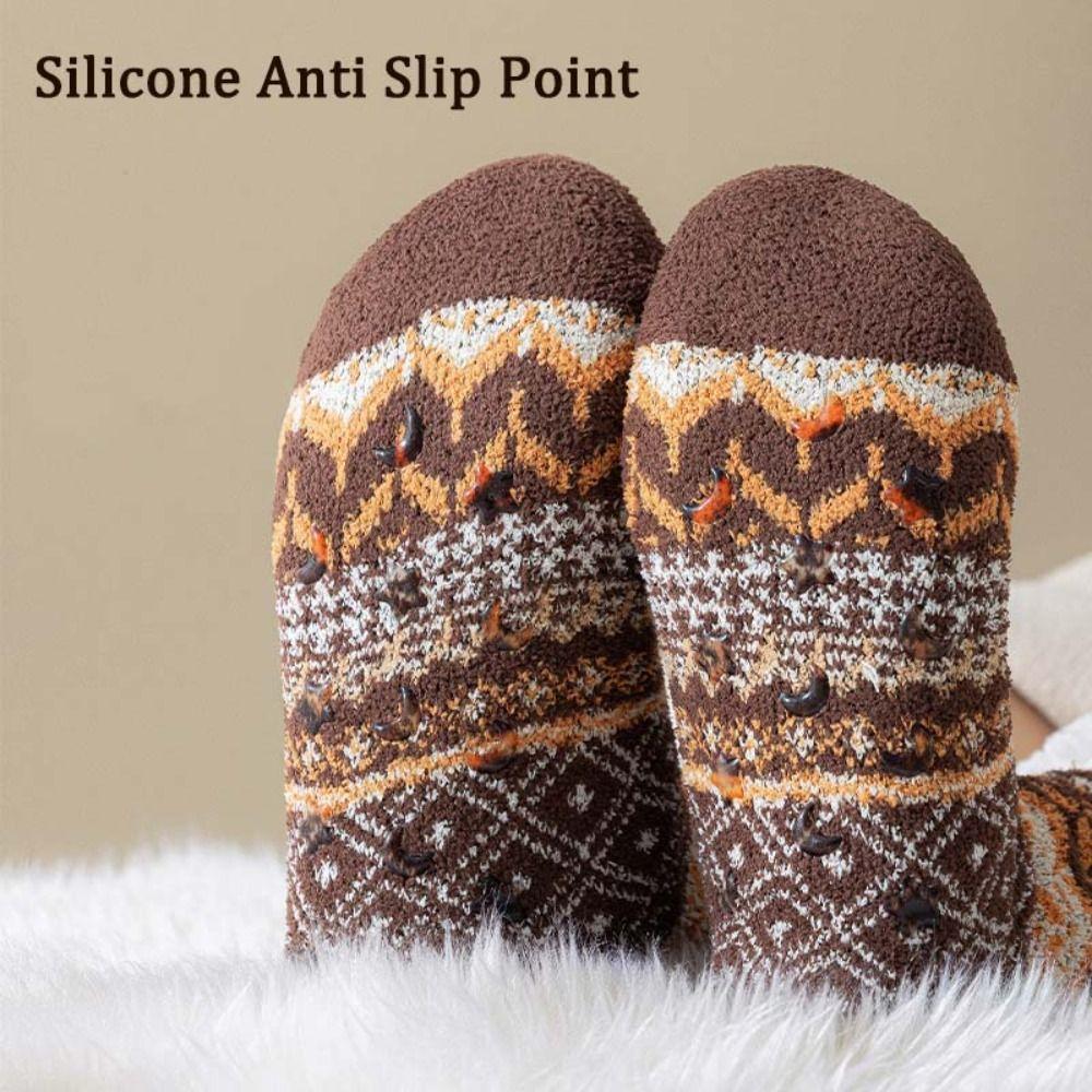 Anti Slip Thicken Velvet Socks Patchwork Sleeping Socks Warm Fleece Socks Women  Winter