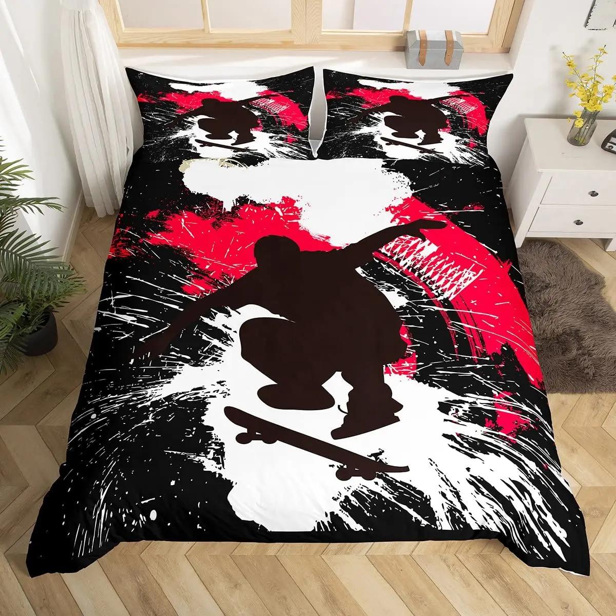 

Skateboard Young Boys Tens Hip Hop Style Beding Colorful Rainbow Tie-Dye Decor Hipie Soft Duvet Cover Abstract Grafiti Art for Kid Gift 120*200cm Single